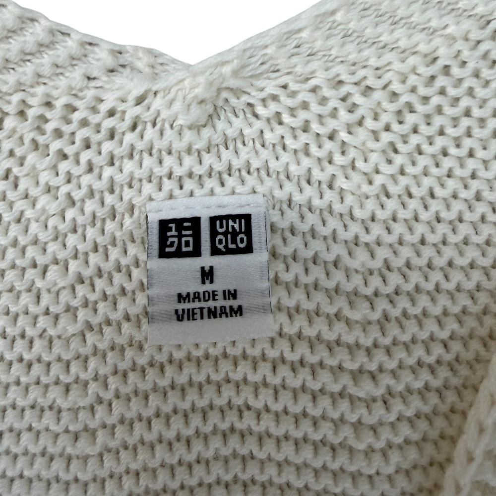 Uniqlo Womens 100% Cotton V-Neck Knit Vest Off White Cream Soft Oversized Medium - Picture 5 of 8